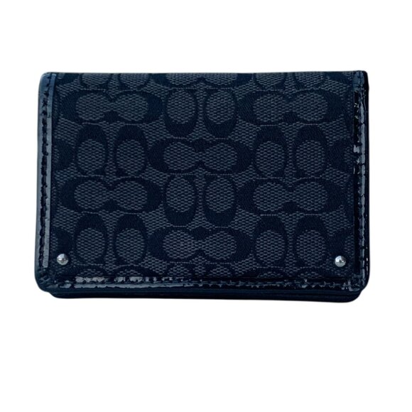 Vintage Black Coach Signature Jacquard Canvas Bifold Compact Wallet Card Case - Picture 1 of 14